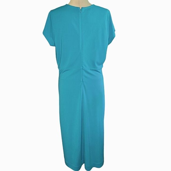 Talbots Turquoise Pleated V-neck Cap Sleeve Dress Size 14 - Picture 4 of 8